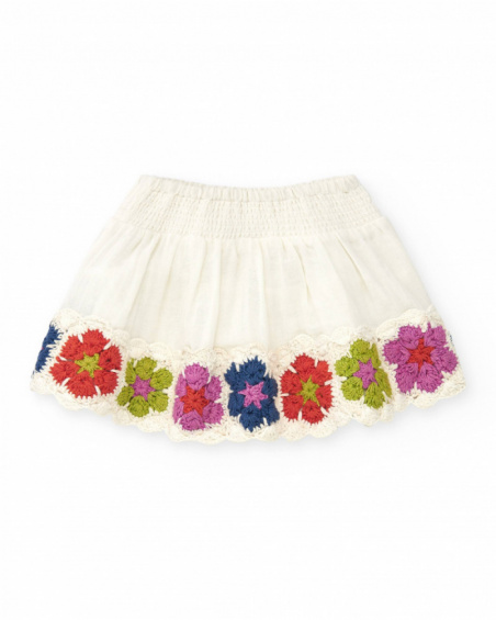 Falda blanca para niña con detalles en crochet multicolor