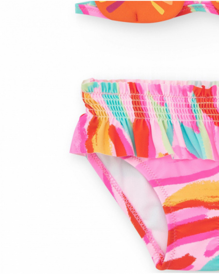Bikini naranja para niña con cara de gato y tirantes ajustables