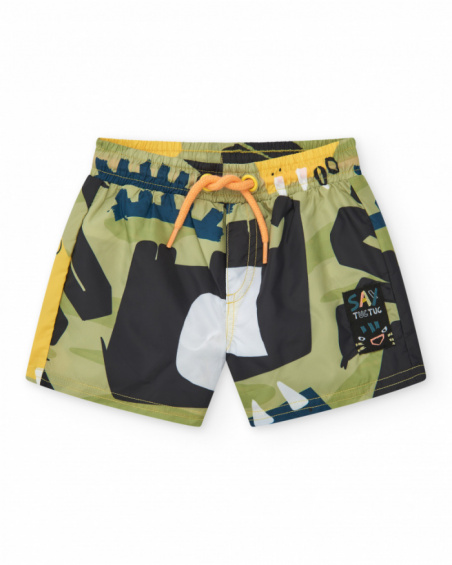 Bermuda de baño para niño con estampado en verde, negro y