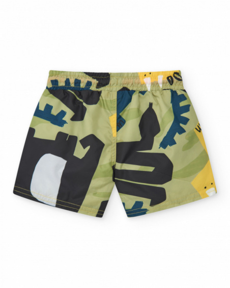Bermuda de baño para niño con estampado en verde, negro y