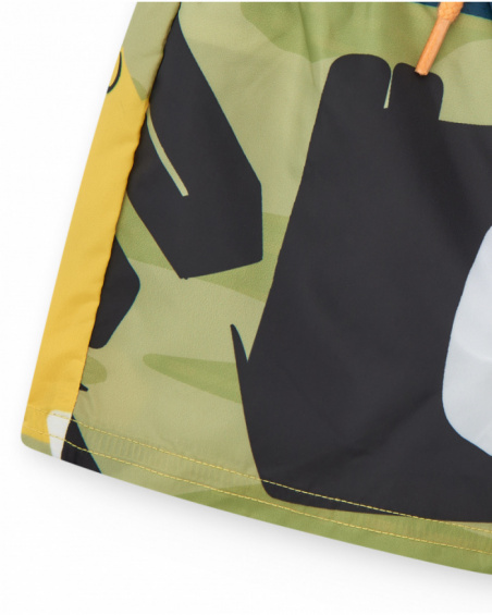 Bermuda de baño para niño con estampado en verde, negro y