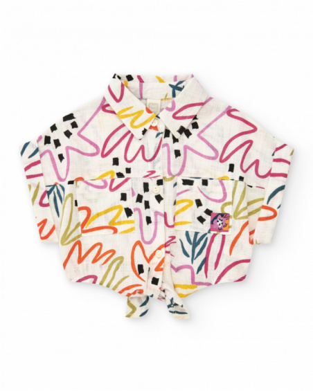 Camisa para niña en blanco con estampado y nudo frontal