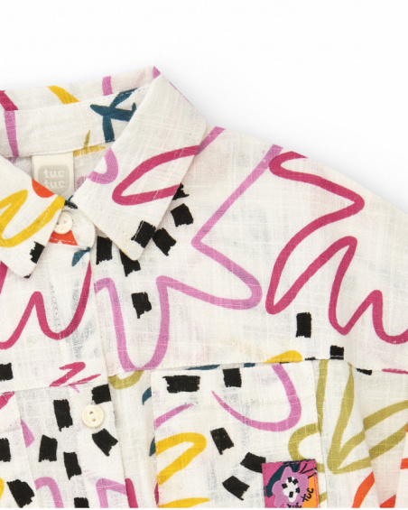 Camisa para niña en blanco con estampado y nudo frontal