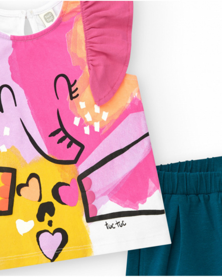 Conjunto para niña con camiseta de elefante y short azul