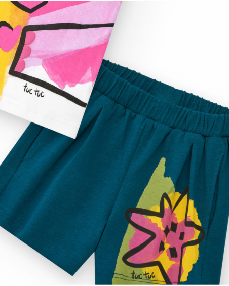 Conjunto para niña con camiseta de elefante y short azul