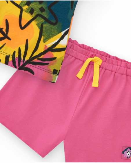 Conjunto para niña con camiseta floral y short rosa