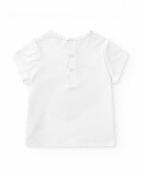 Camiseta para niña en blanco con elefante en rosa, amarillo y