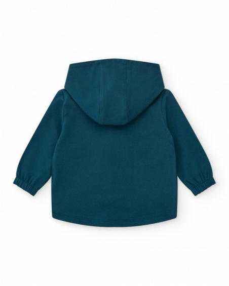 Chaqueta de felpa para niña en azul con cremallera rosa y