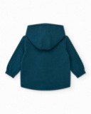 Chaqueta de felpa para niña en azul con cremallera rosa y