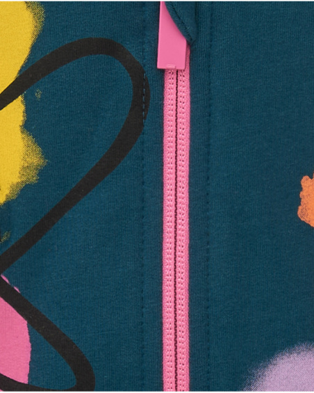 Chaqueta de felpa para niña en azul con cremallera rosa y