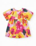 Vestido de plana para niña en lila con flores amarillas y rosas