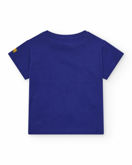 Camiseta para niño en azul con gato y frase "HEY!! BUDDIES"