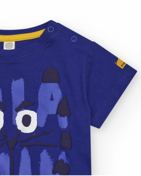 Camiseta para niño en azul con gato y frase "HEY!! BUDDIES"