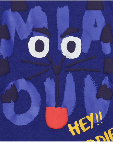 Camiseta para niño en azul con gato y frase "HEY!! BUDDIES"