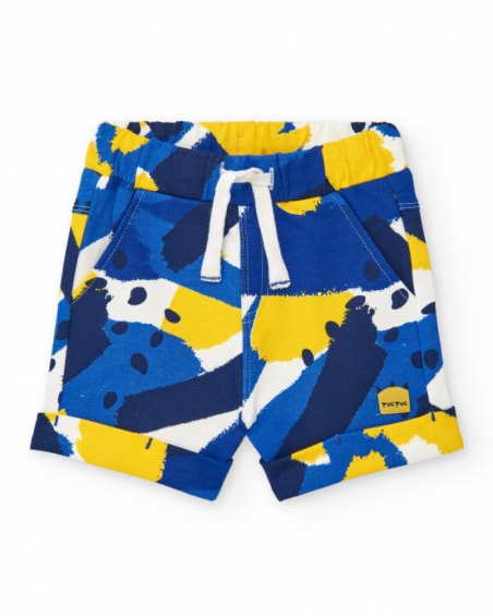 Bermuda para niño en azul con estampado en amarillo y blanco