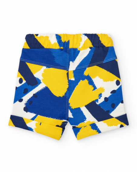 Bermuda para niño en azul con estampado en amarillo y blanco