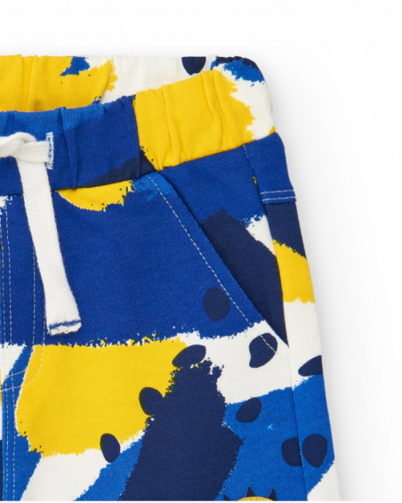 Bermuda para niño en azul con estampado en amarillo y blanco