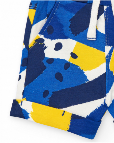 Bermuda para niño en azul con estampado en amarillo y blanco