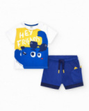 Conjunto para niño con camiseta blanca y bermuda azul