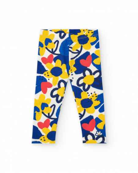 Leggings para niña en azul con flores y cintura elástica