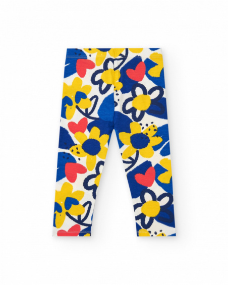 Leggings para niña en azul con flores y cintura elástica