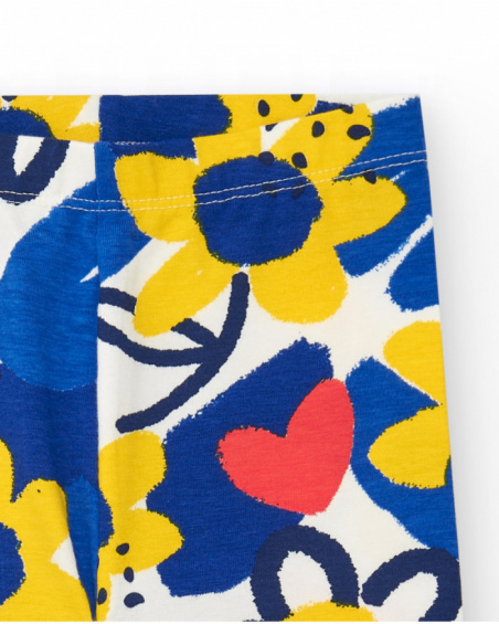 Leggings para niña en azul con flores y cintura elástica