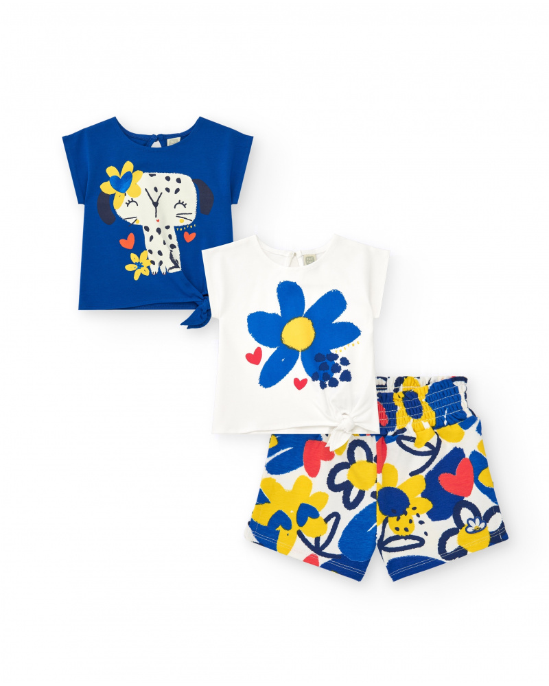 Conjunto para niña con dos camisetas y short estampado