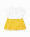 Vestido para niña en blanco y amarillo con flores y falda de tul