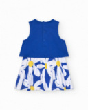 Vestido sin mangas para niña en azul con flor y falda de