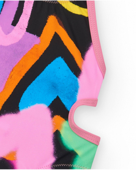 Bañador para niña en negro con estampado abstracto
