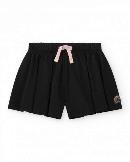 Short para niña en negro con lazo rosa y bordado de arcoíris
