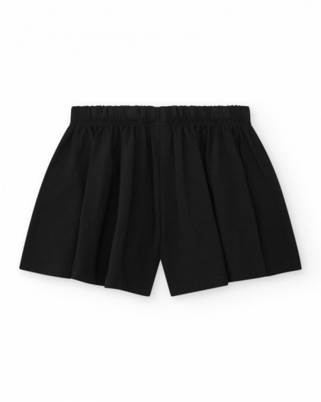 Short para niña en negro con lazo rosa y bordado de arcoíris