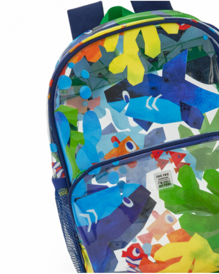 Mochila para niño en azul con peces y bolsillo transparente Mochila para niño en azul con peces y bolsillo transparente