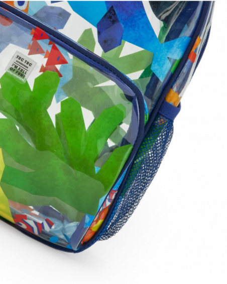 Mochila para niño en azul con peces y bolsillo transparente Mochila para niño en azul con peces y bolsillo transparente