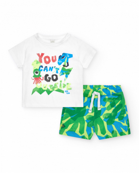 Conjunto para niño con camiseta blanca y bermuda tropical