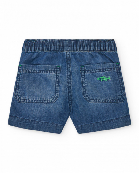 Bermuda denim para niño en azul con pez bordado