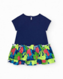 Vestido para niña en azul con estrella amarilla y falda floral
