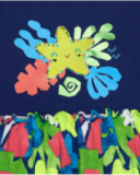 Vestido para niña en azul con estrella amarilla y falda floral