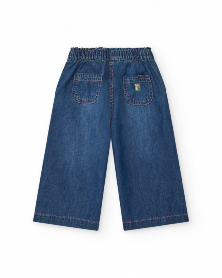 Pantalón para niña en denim azul con estrellas bordadas