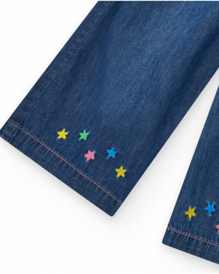 Pantalón para niña en denim azul con estrellas bordadas