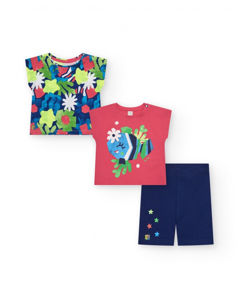 Conjunto para niña con dos camisetas y leggings ciclista