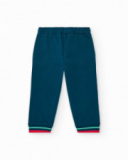 Calça de moletom azul-marinho para menino com punhos listrados Calça de moletom azul-marinho para menino com punhos listrados