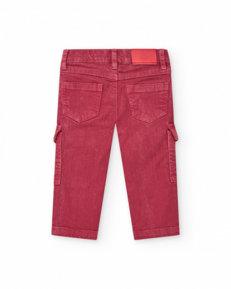 Calça de tecido plano vermelha para menino com efeito