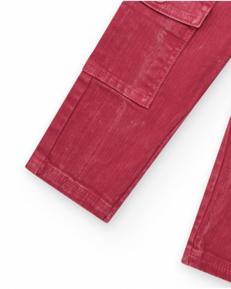 Calça de tecido plano vermelha para menino com efeito