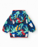 Cortavientos para niño en azul con estampado tropical y capucha