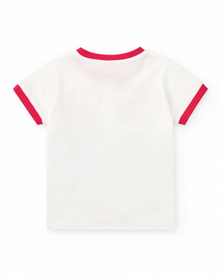 Camiseta para niño en blanco con ribetes rojos y estampado de