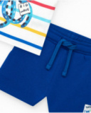 Conjunto para menino com camiseta listrada e bermuda azul