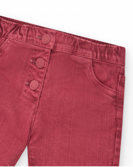 Calça comprida vermelha para menina com botões e cintura