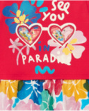 Vestido para niña en rojo con falda floral y detalles de