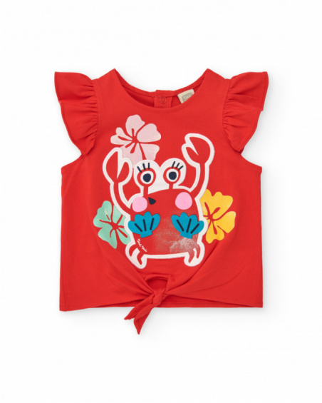 Conjunto para menina com camiseta vermelha de caranguejo e